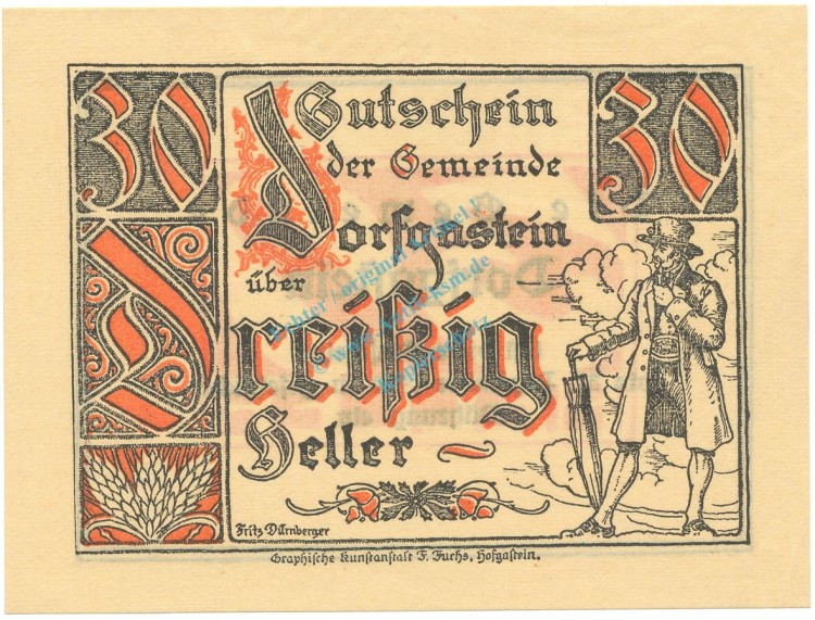 Dorfgastein , Notgeld 30 Heller --WZ-- unc-kfr. K-K.130.b , o.D. Salzburg -0513-