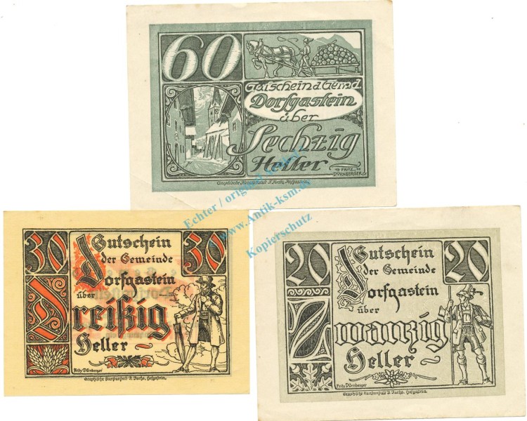 Dorfgastein , Notgeld Set 3 Scheine unc-kfr. K-K.130 , o.D. Salzburg -0514-