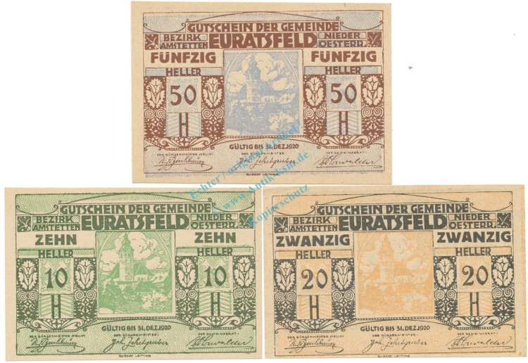 Euratsfeld , Notgeld Set 3 Scheine unc-kfr. K-K.192 , o.D. Nieder Österreich -0519-
