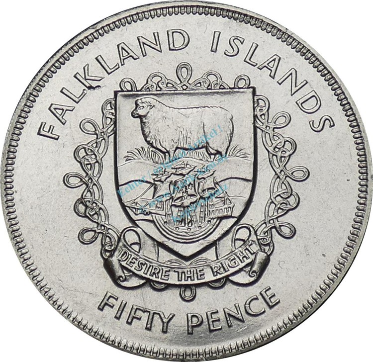Falkland , 50 Pence Münze 1977 -1952 bis 1977 Elizabeth II- KM.10 vz-stgl -0292-