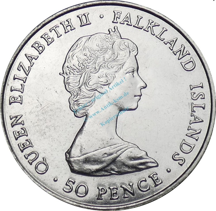 Falkland , 50 Pence Münze 1980 -80. Birthday Queen Mother- KM.15 vz-stgl -0280-