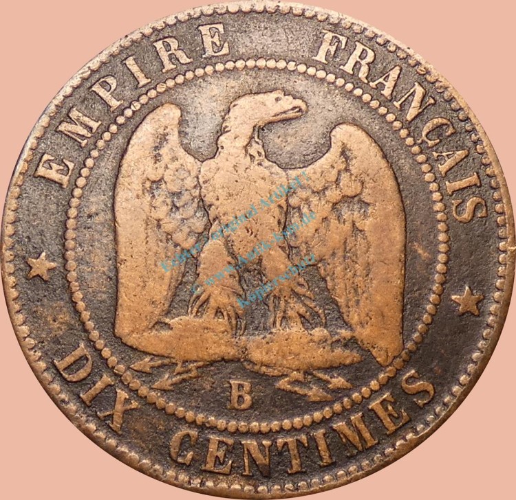 Frabkreich , 10 Centesimi Münze 1853.B -Napoleon III.- KM.771 s-ss -0347-