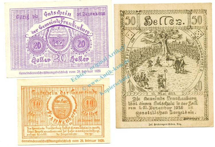Frankenberg , Notgeld Set 3 Scheine unc-kfr. K-K.206 , 1920 Ober Österreich -0540-