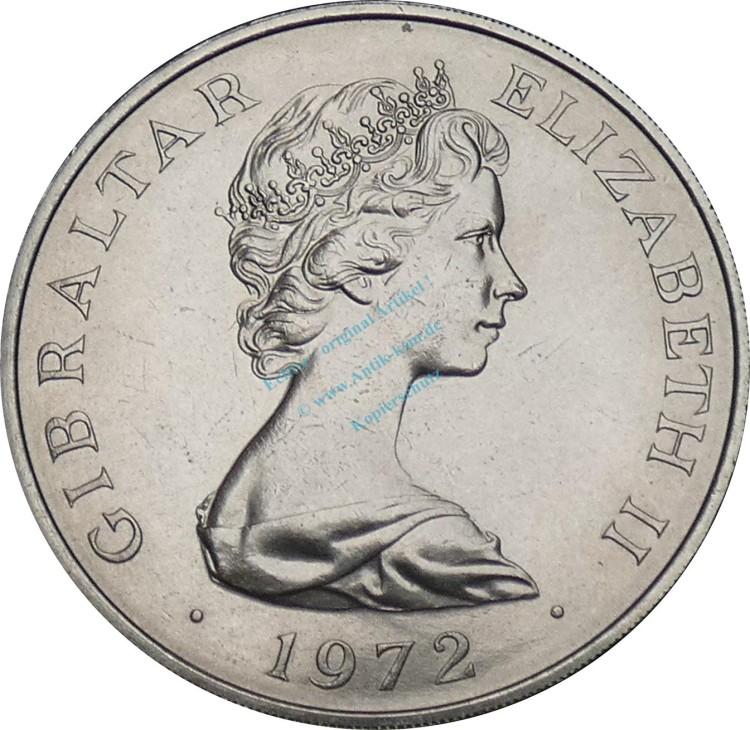 Gibraltar , 25 Pence Münze 1972 -Silver Wedding Anniversery- KM.6 vz-stgl -0297-