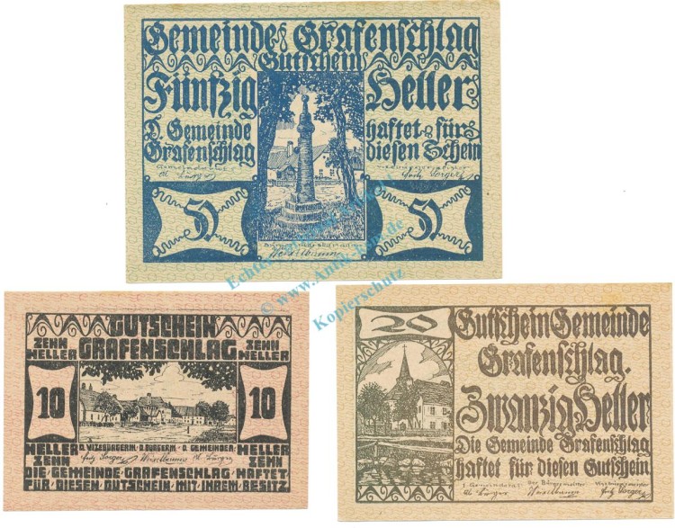 Grafenschlag , Notgeld Set 3 Scheine unc-kfr. K-K.255 , o.D. Nieder Österreich -0535-