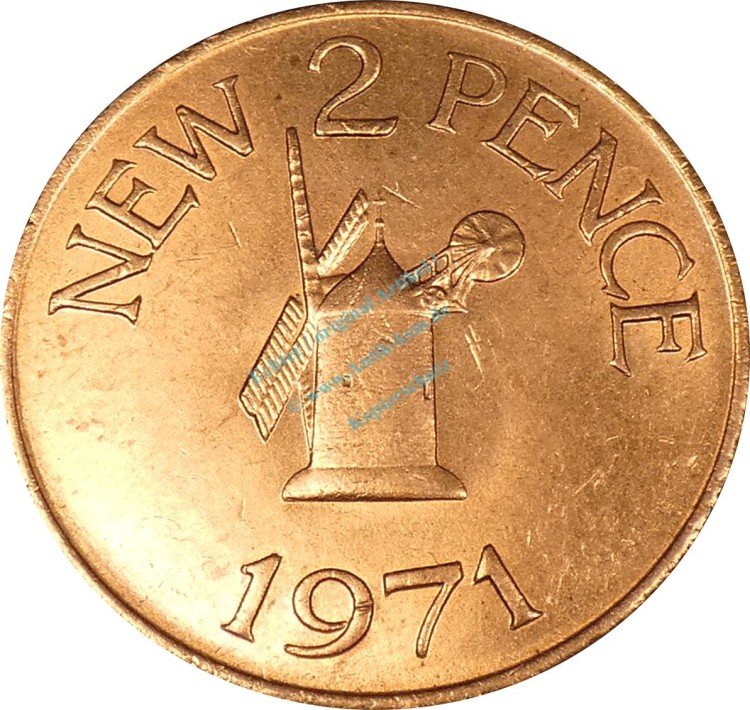 2 Pence Guernsey , 2 New Pence Münze 1971 -Queen Elizabeth II- KM.22 ss-vz -0308-