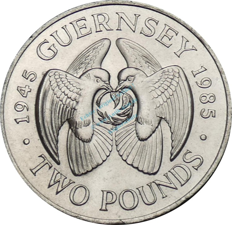 Guernsey , 2 Pound Münze 1985 -40. Jahrestag der Befreiung- KM.47 vz-stgl -0277-