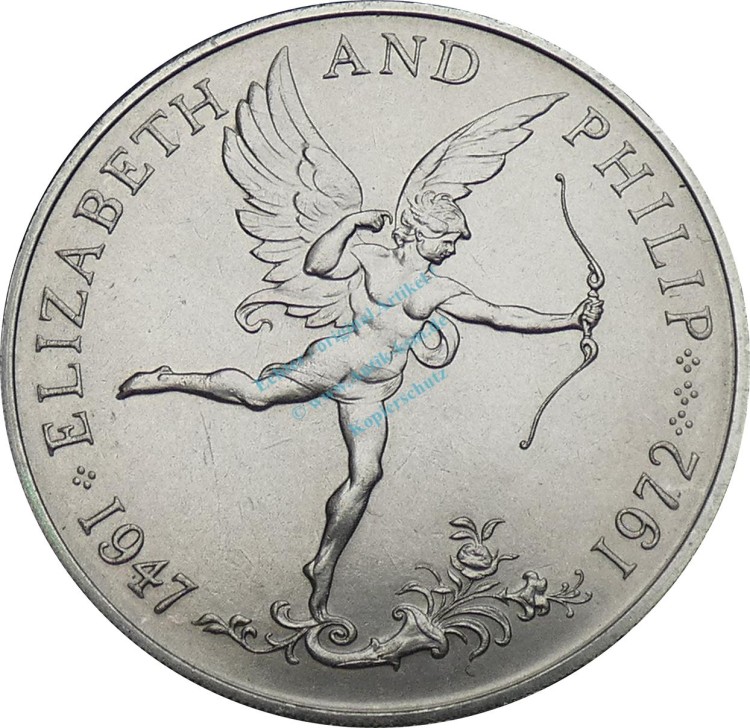 Guernsey , 25 Pence Münze 1972 -Königin Elisabeth II. und Prinz Philip- KM.26 vz-stgl -0288-