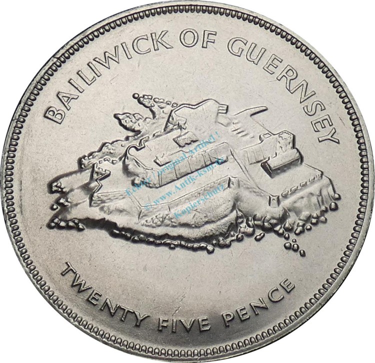 Guernsey , 25 Pence Münze 1977 -Queen Elizabeth II- KM.31 vz-stgl -0281-