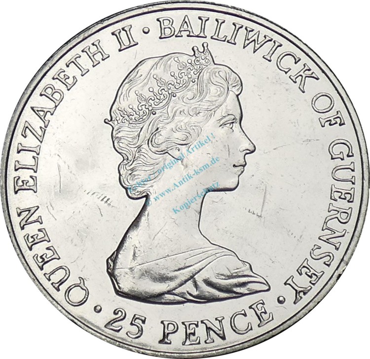Guernsey , 25 Pence Münze 1980 -80. Birthday Queen Mother- KM.35 vz-stgl -0278-