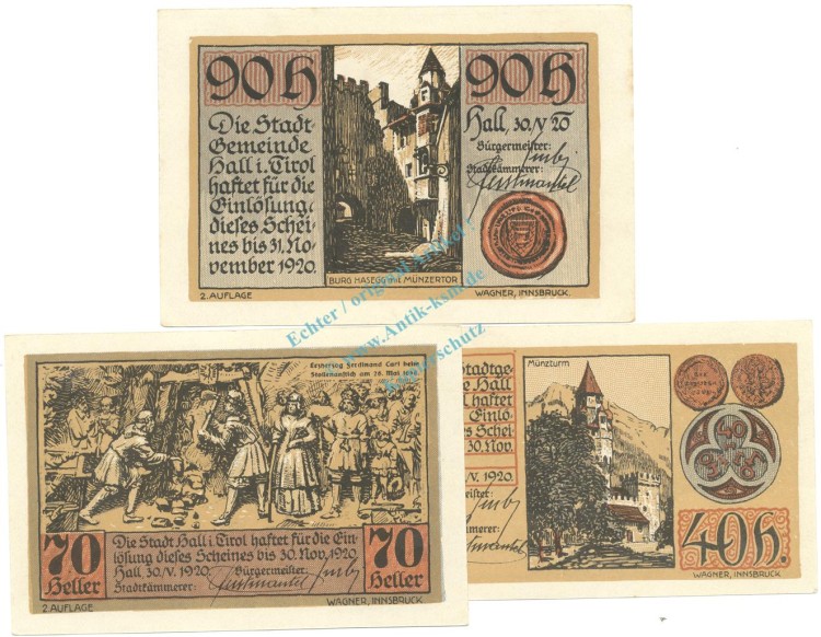 Hall , Notgeld Set 3 Scheine unc-kfr. K-K.342.II.b , o.D. Tirol -0545-