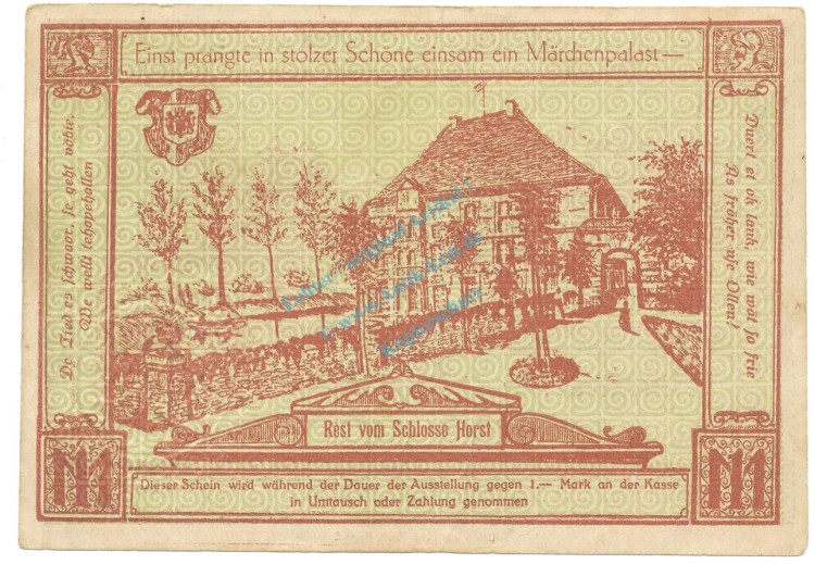 Horst-Emscher , Notgeld 1 Mark -Gewerbeschau- L-gbr. M-G.632.1 , NRW 1922 Seriennotgeld -5853-