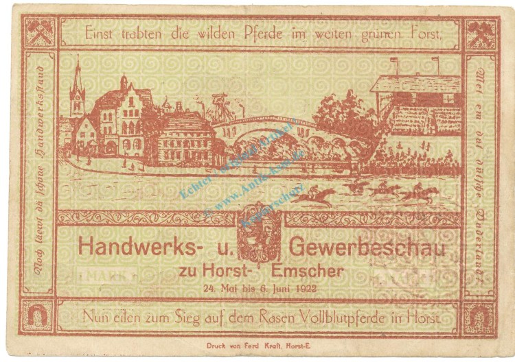Horst-Emscher , Notgeld 1 Mark -Gewerbeschau- L-gbr. M-G.632.1 , NRW 1922 Seriennotgeld -5853-