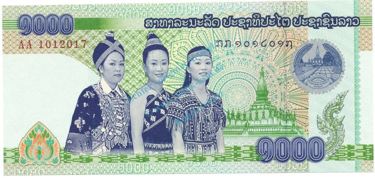 Laos Banknote 1.000 Kip Schein unc-kfr. 2008 -Volksgruppe- WPM.39 -0405-