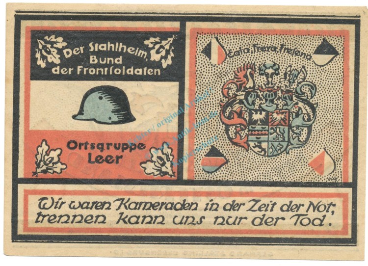 Leer , Notgeld 50 Pfennig Schein -1- unc-kfr. M-G.781.1 NDS 1921 Seriennotgeld -2010-