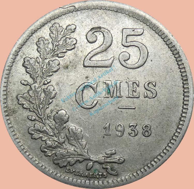 Luxemburg , 25 Centimes Münze 1938 -Charlotte- KM.42 ss -0354-