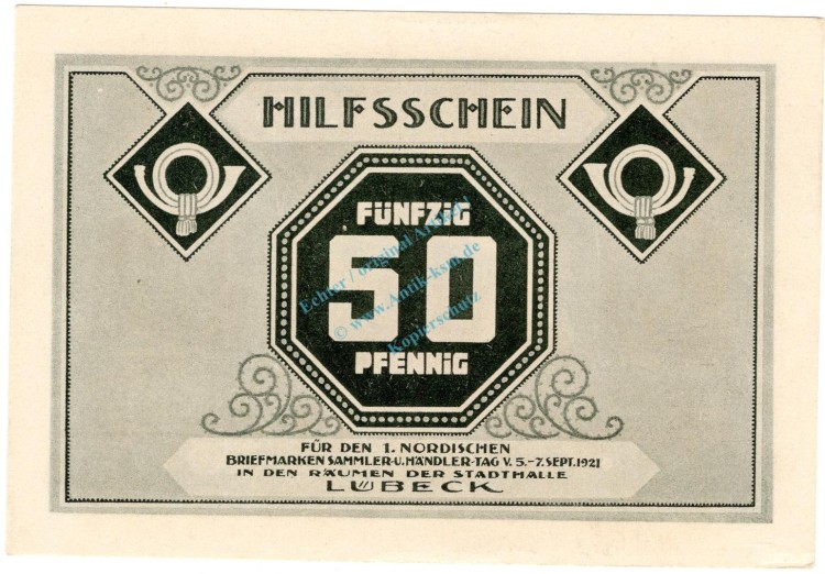 Lübeck , Notgeld 50 Pfennig Schein Nr.4 unc-kfr. M-G.826.19 , SH 1921 Seriennotgeld -5865-
