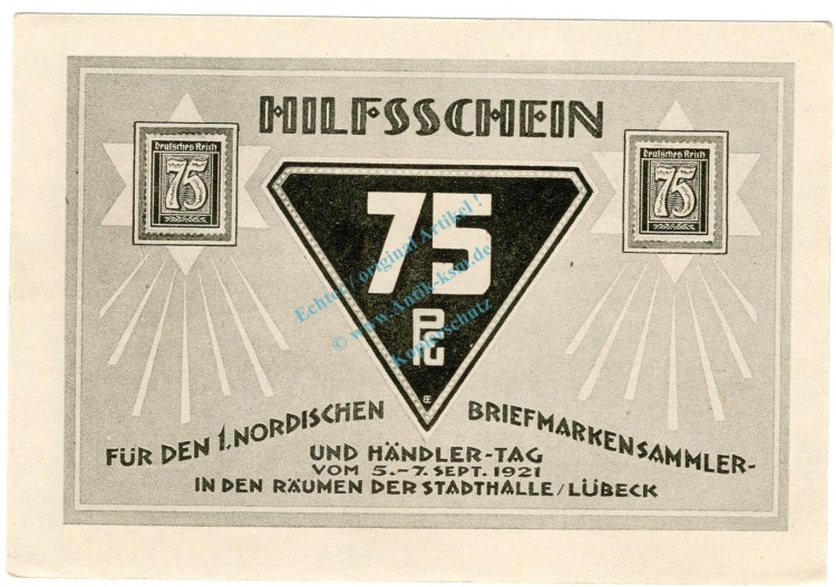 Lübeck , Notgeld 75 Pfennig Schein Nr.5 unc-kfr. M-G.826.17 , SH 1921 Seriennotgeld -5867-