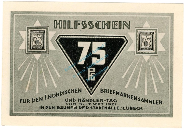 Lübeck , Notgeld 75 Pfennig Schein Nr.6 unc-kfr. M-G.826.19 , SH 1921 Seriennotgeld -5864-