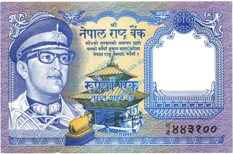 Nepal Banknote 1 Rupie Schein unc-kfr. 1974 -Pashupatinath Tempel- WPM.22 -0398-