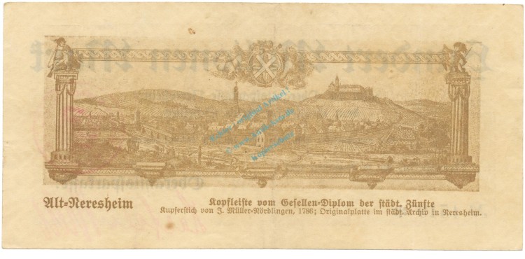 Neresheim , Banknote 100 Millionen Mark Schein L-gbr. Ke.3758.b , WÜR 1923 Inflation -3678-