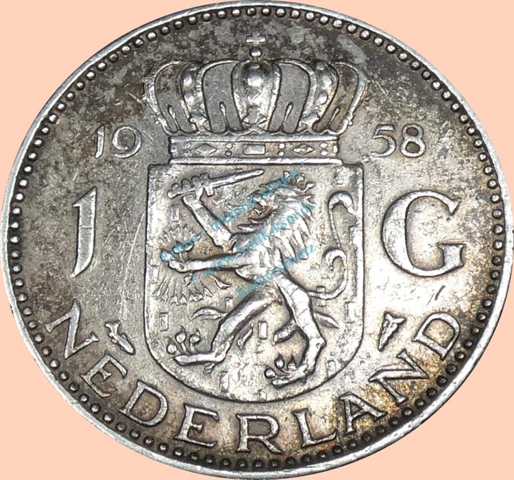 Niederlande , 1 Gulden 1958 -Juliana 1954-1968- , KM.184 s-ss -0313-