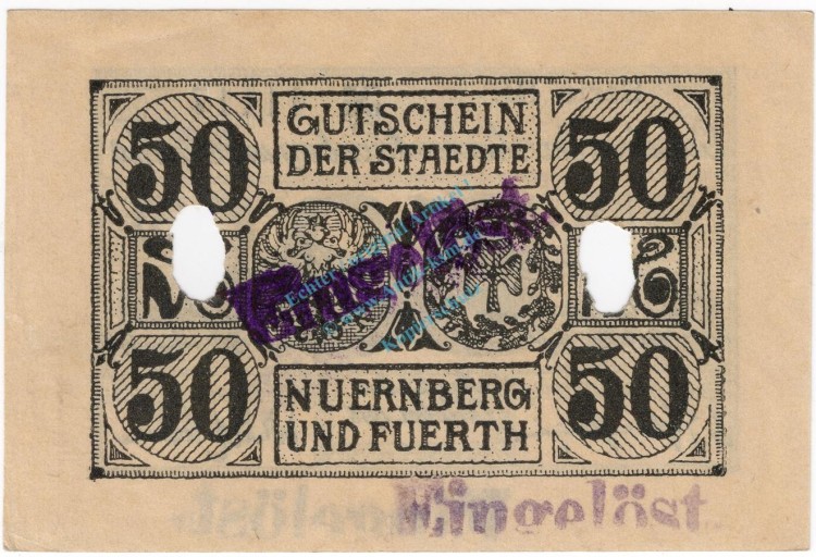 Nürnberg , Notgeld 50 Pfennig Schein entw. Ti.5195.05.01 BAY 1918 Verkehrsausgabe -4330-