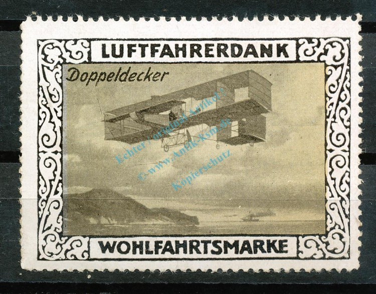 Reklamemarke -Luftfahrerdank- um 1915 -Doppeldecker- unc-kfr -0077-