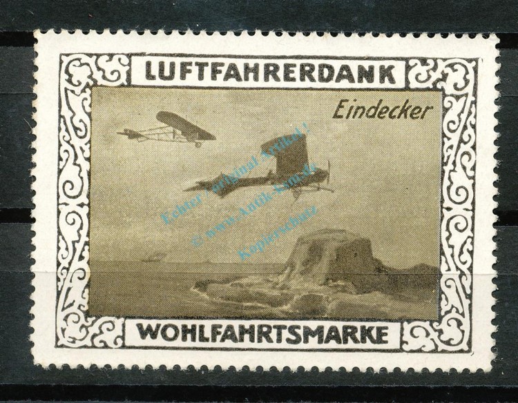 Reklamemarke -Luftfahrerdank- um 1915 -Eindecker- unc-kfr -0079-