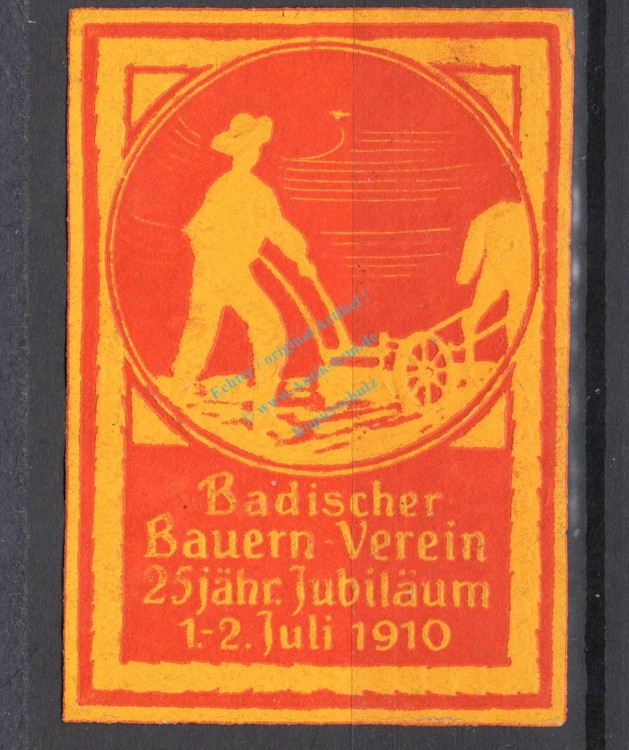 Reklamemarke Baden 1910 -25 Jahre Badischer Bauernverein- unc-kfr. -0148-