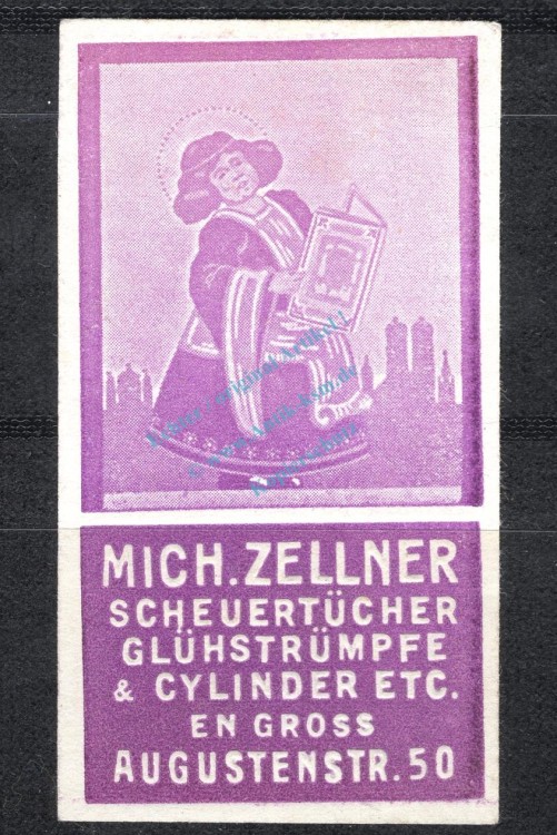 Reklamemarke München -Zellner Scheuertücher und Glühstrümpfe- unc-kfr. -0223-