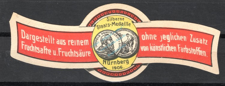 Reklamemarke Nürnberg 1906 -Reiner Fruchstsaft, silb. Staats Medaille - unc-kfr. -0255-