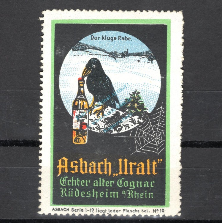 Reklamemarke Rüdesheim -Asbach Uralt Nr.10 kluger Rabe- unc-kfr. -0201-