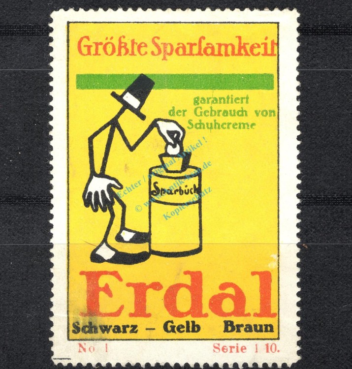 Reklamemarke S.10 No.1 -ERDAL Schuhcreme, schwarz,gelb,braun- unc-kfr. -0170-