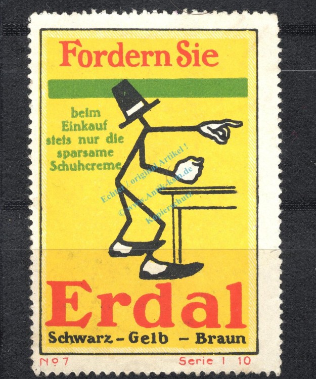 Reklamemarke S.10 No.7 -ERDAL Schuhcreme, schwarz,gelb,braun- unc-kfr. -0171-