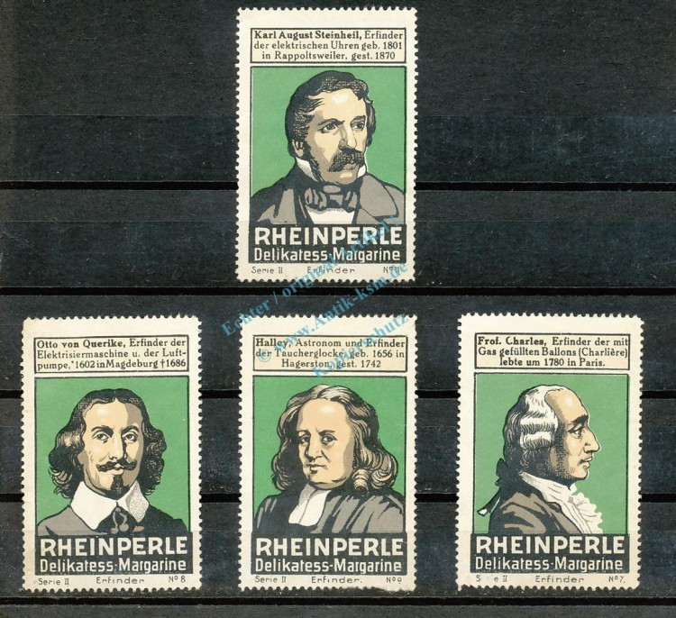 Reklamemarken -Rheinperle- 4 Stück -Delikatess Margarine- unc-kfr. -0107-