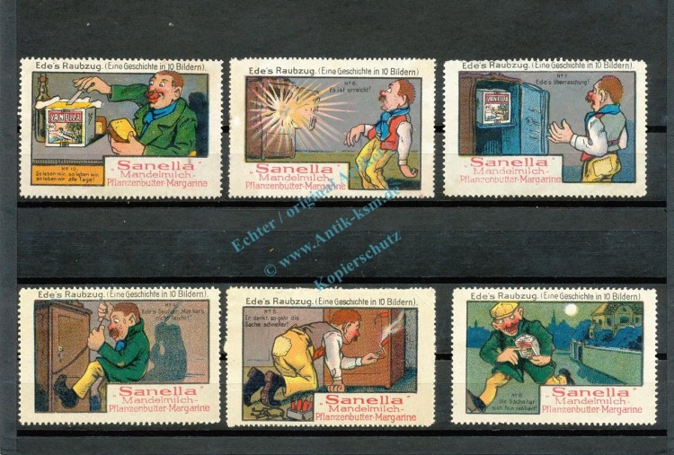 Reklamemarken -Sanella- 6 Stück -Mandelmilch Pflanzenbutter Margarine- unc-kfr. -0104-
