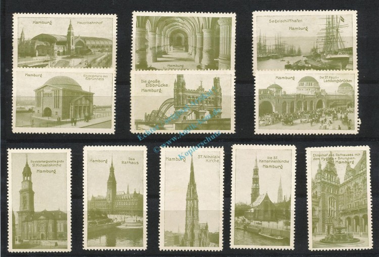Reklamemarken Hamburg Set 11 Stück -sehr seltene Stadt-Bilder- unc-kfr. -0097-