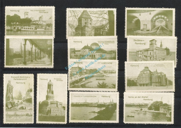 Reklamemarken Hamburg Set 12 Stück -sehr seltene Stadt-Bilder- unc-kfr. -0096-