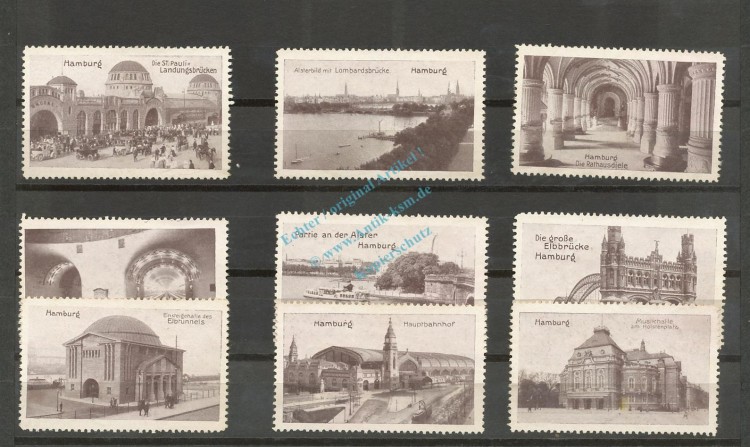 Reklamemarken Hamburg Set 9 Stück -sehr seltene Stadt-Bilder- unc-kfr. -0123-