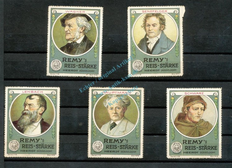 Reklamemarken Heerdt Düsseldorf 5 Stück -Remys Reis Stärke- unc-kfr. -0103-