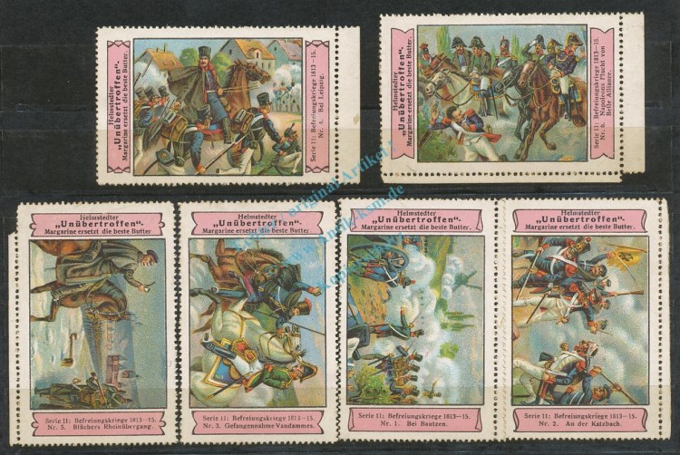 Reklamemarken Helmstedt 6 x Befreiungskrieg -He. unübertroffen Margarine- unc-kfr. -0124-