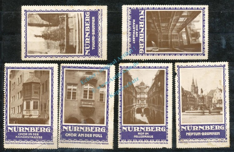 Reklamemarken Nürnberg 6 x -Fremdenverkehrsverein Altstadtmotive- unc-kfr. -0116-