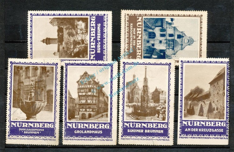 Reklamemarken Nürnberg 6 x -Fremdenverkehrsverein Altstadtmotive- unc-kfr. -0117-