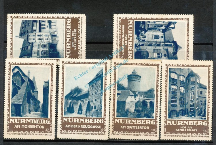 Reklamemarken Nürnberg 6 x -Fremdenverkehrsverein Altstadtmotive- unc-kfr. -0118-