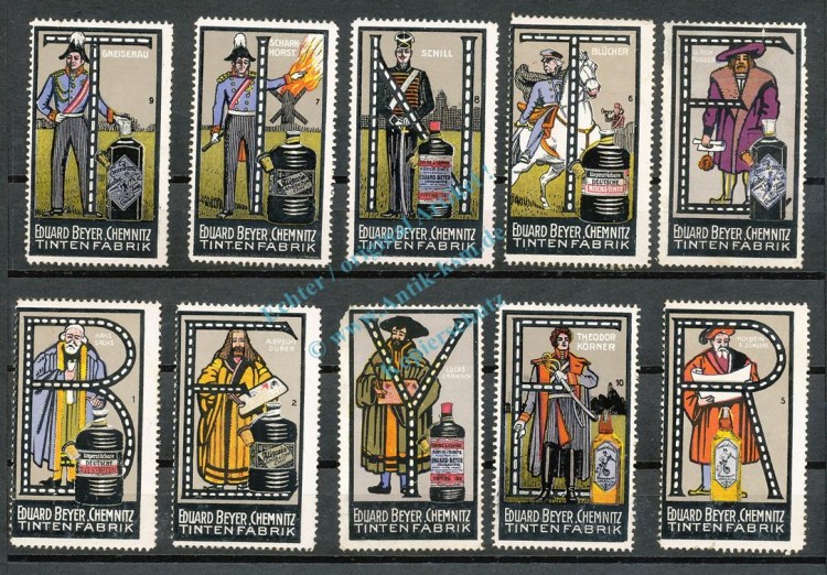 Reklamemarken Set 10 x Chemnitz -Eduard Beyer Tintenfabrik- unc-kfr -0094-