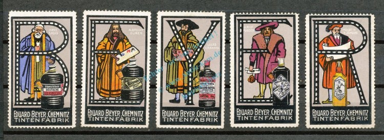Reklamemarken Set 5 x Chemnitz -Eduard Beyer Tintenfabrik- unc-kfr -0093-