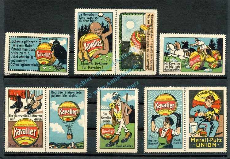 Reklamemarken Set 9 Stück Kavalier -Lederputz Creme- unc-kfr. -0101-