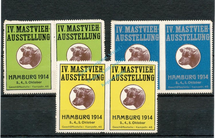 Reklamemarken Set Hamburg 1914 -IV. Mastvieh Ausstellung- unc-kfr -0090-