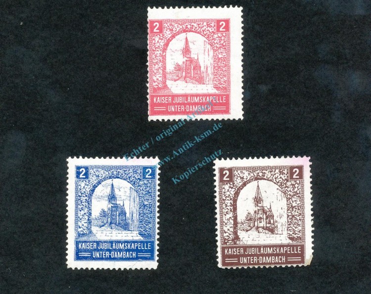 Reklamemarken Unter Dambach 3 x -Kaiser Jubiläumskapelle- unc-kfr. -0115-